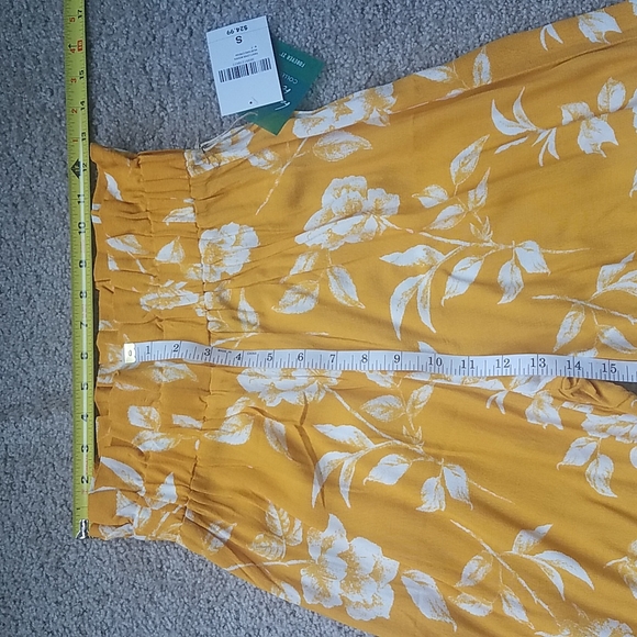 Wide leg pants, High Waist, Forever 21, gold/mustard floral, size Small - Picture 2 of 10